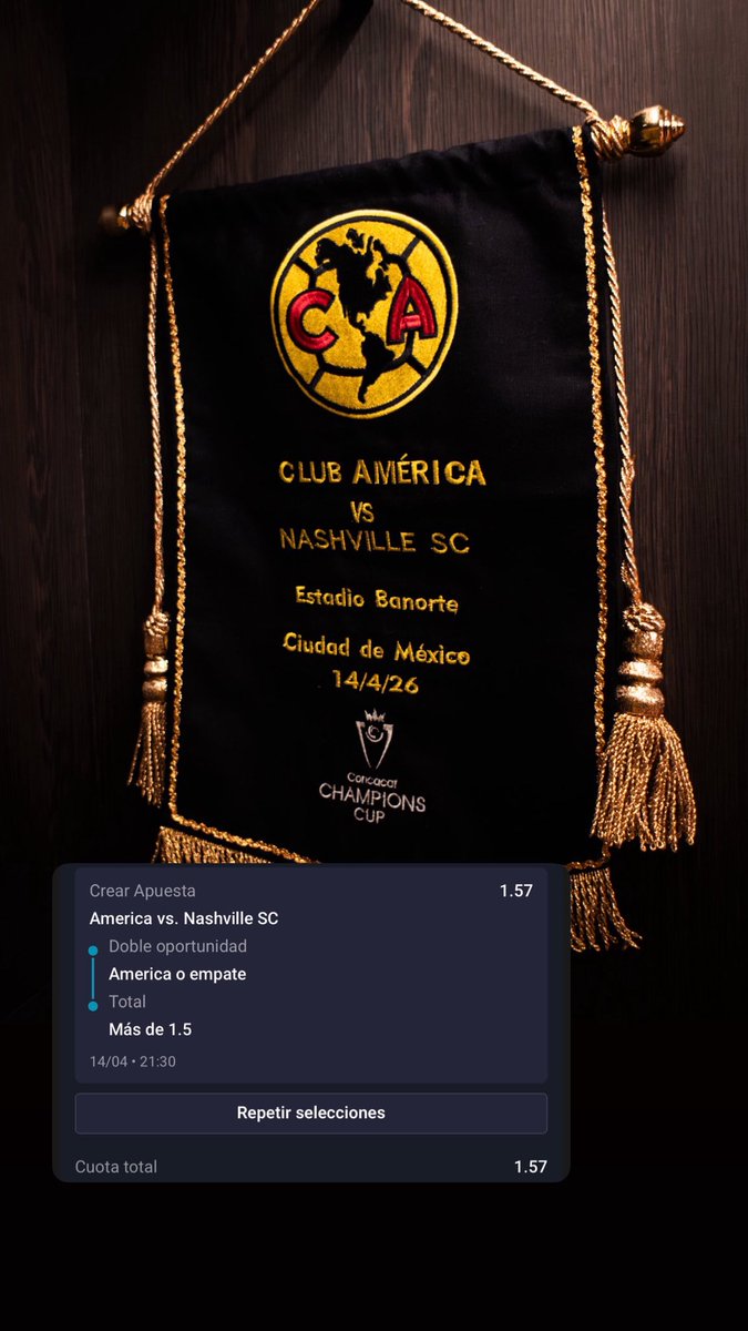 fmoi10's tweet photo. América 🆚 Nashville 
Crear apuesta 📌
Doble oportunidad a favor del América 
+ 1.5 goles totales en el partido 

#Concachampions #AméricaVsNashville https://t.co/1L2TVdaIhT