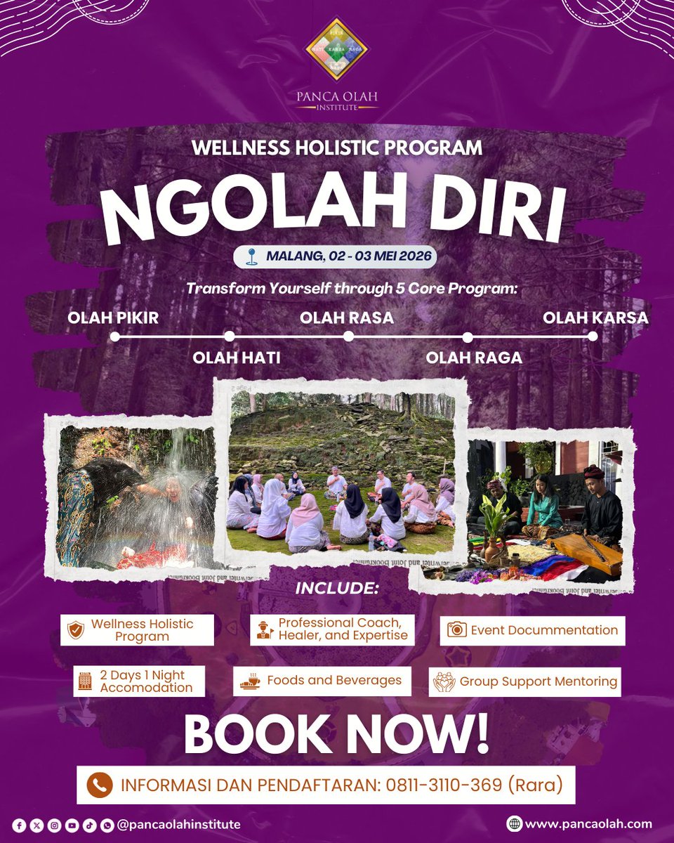 pancaolah's tweet photo. Kalau kamu merasa ada sesuatu dalam hidupmu yang harus dibereskan, mungkin ini bukan soal kurang tahu, melainkan belum benar-benar melangkah.  
📍 Malang, 02–03 Mei 2026 
  #ngolahdiri #wellnessprogram #wisatamalang #wellnessjourney #olahkarsa #pancaolah https://t.co/cF8Gm89Hir