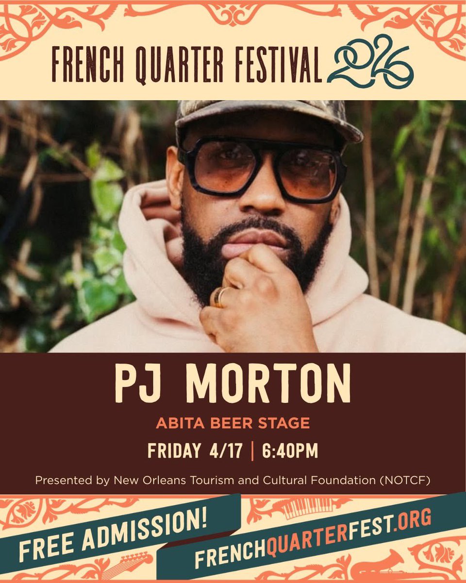 PJMORTON's tweet photo. New Orleans, I’m home! @FQFestNOLA this Friday! Need to see all my family out there. Of course it’s totally FREE! See you soon. ⚜️🎹🎤 https://t.co/lno9EzGtTn
