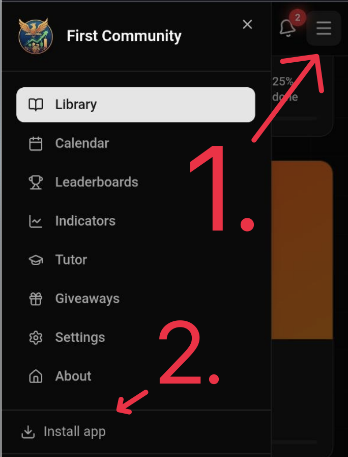 We just made every TradeUniv community installable as its own app.

One tap from the hamburger menu and the community lands on your member's home screen with its own icon and name. Opens in a standalone window - no browser, no tabs, no noise.

The install dialog shows the