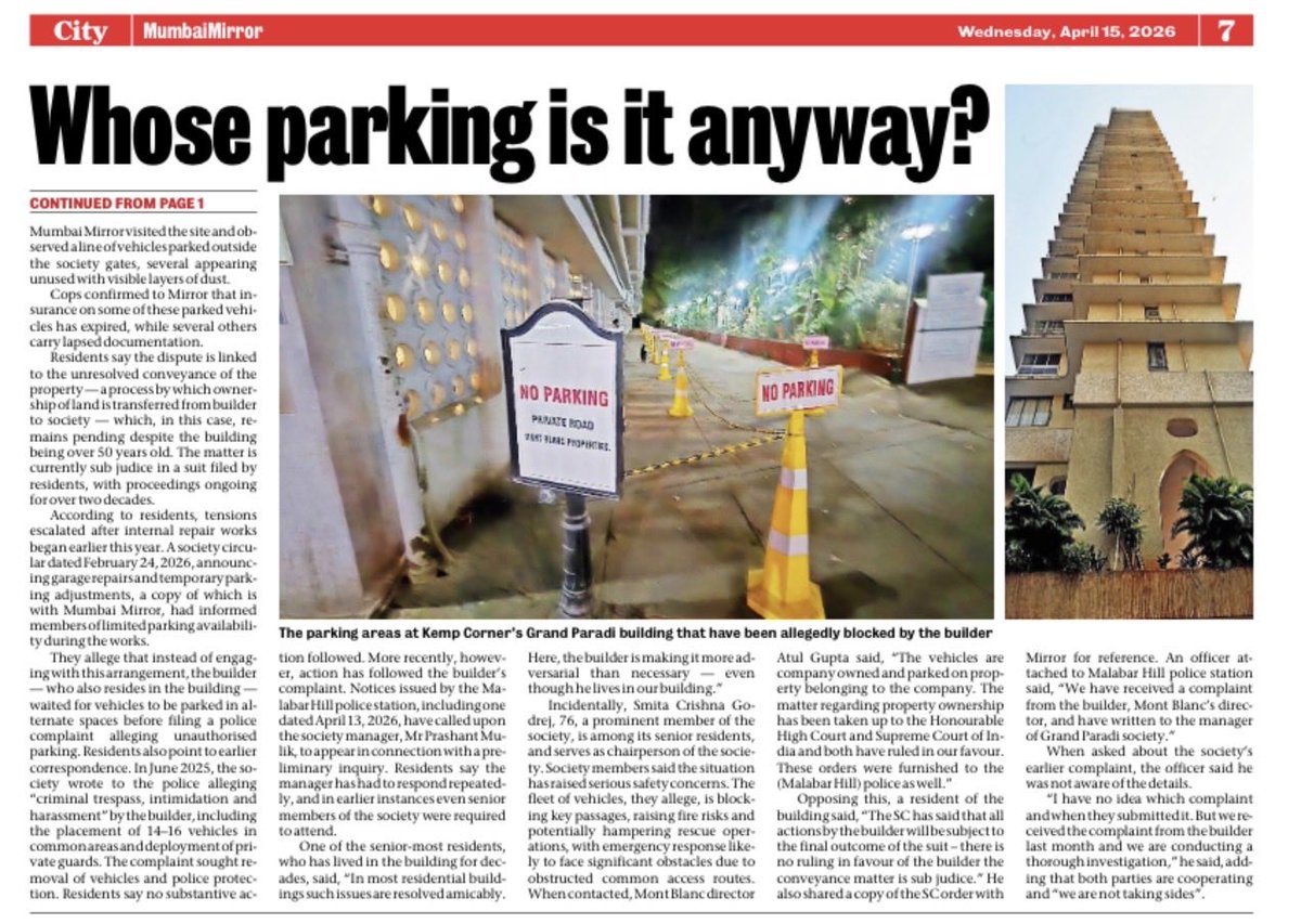 DiwakarSharmaa's tweet image. GRAND PARODY: Homeowners of #KempsCorner’s Grand Paradi say realtor has dumped #KHATARAS to block access to common areas, claim harassment is triggered by conveyance row unresolved for five decades

mumbaimirror.indiatimes.com/mumbai/cover-s…
