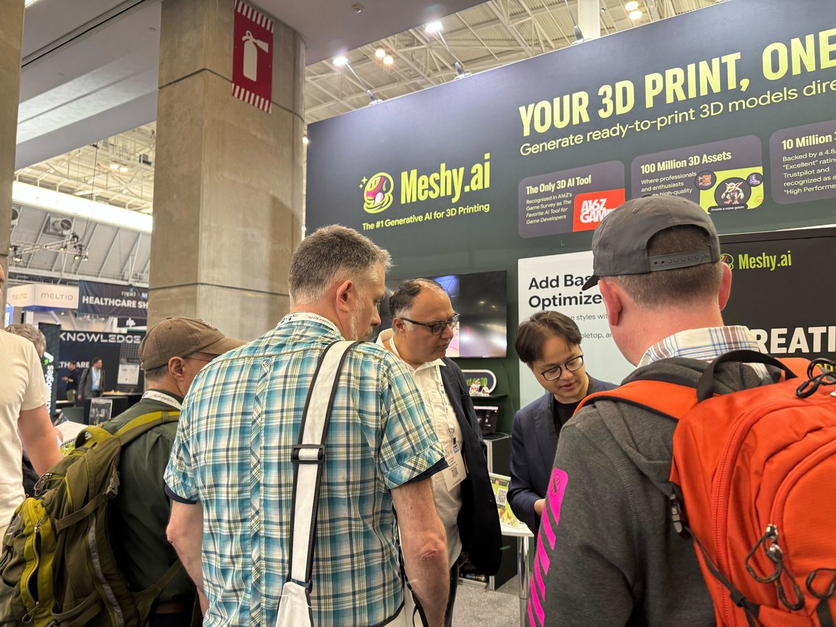 MeshyAI's tweet image. Day 1 at RAPID + TCT is a wrap, and what a start!! 🔥

Meshy booth was packed from open to close. People loved our Creative Lab: from a text prompt to a real 3D print in just one click. Describe what you want, and we handle the rest — printing, packaging, and delivery, worldwide.