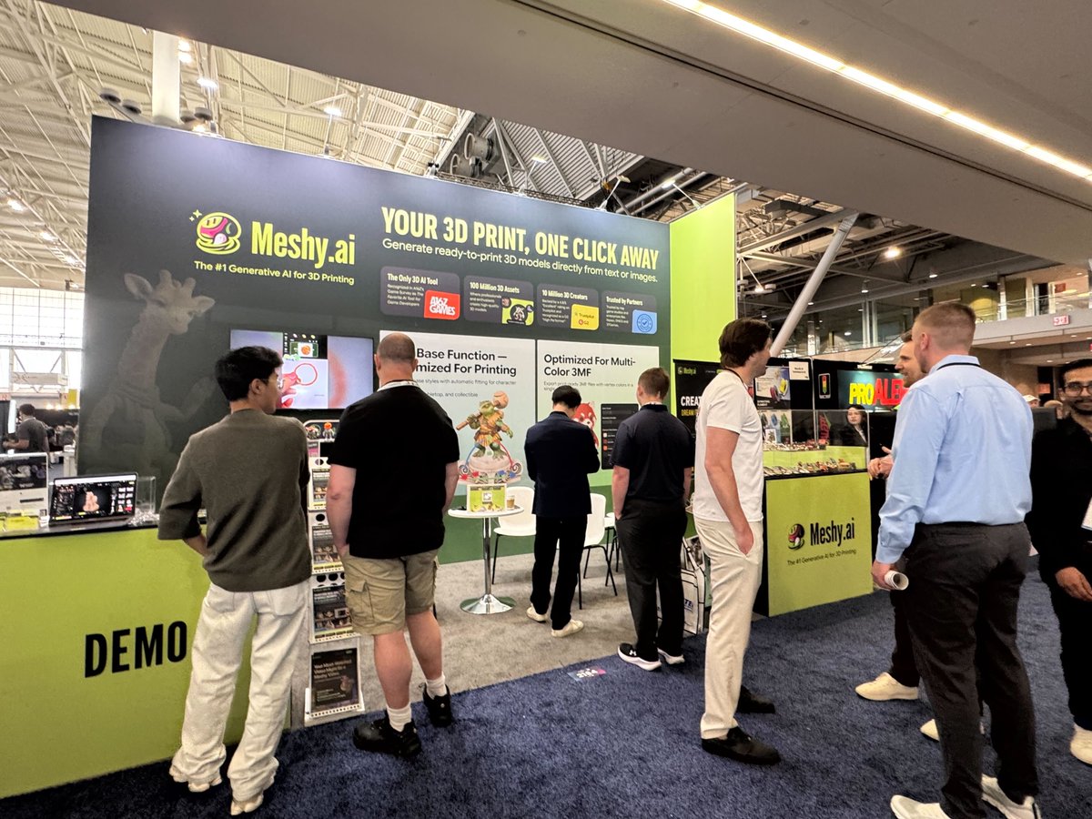 MeshyAI's tweet image. Day 1 at RAPID + TCT is a wrap, and what a start!! 🔥

Meshy booth was packed from open to close. People loved our Creative Lab: from a text prompt to a real 3D print in just one click. Describe what you want, and we handle the rest — printing, packaging, and delivery, worldwide.