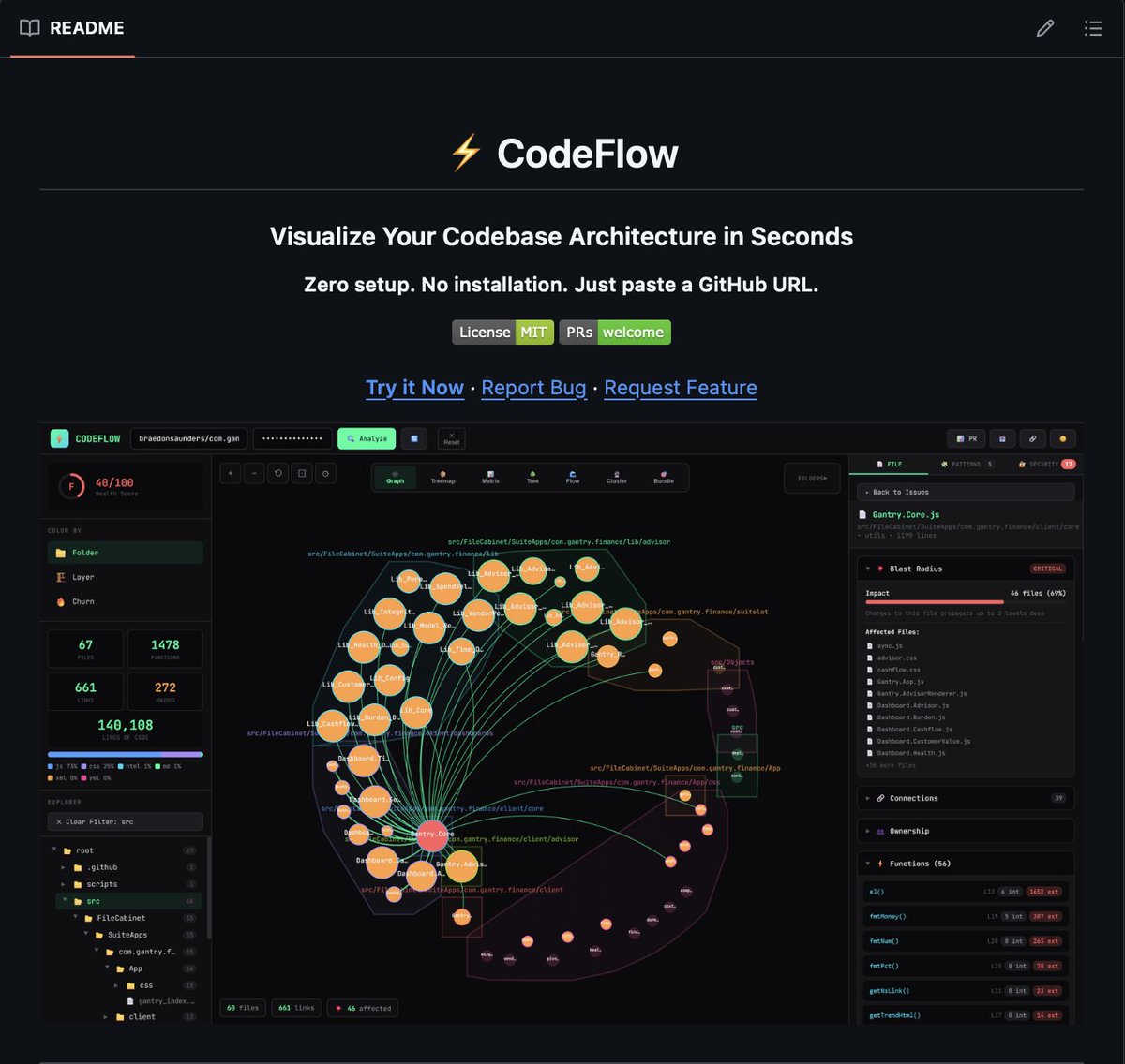 Paste any GitHub URL. get an interactive architecture map of the entire codebase. no install, no account, no build step.

It's called CodeFlow -- a single HTML file that turns any GitHub repo into a visual dependency graph in seconds.

Everything runs in your browser. your code
