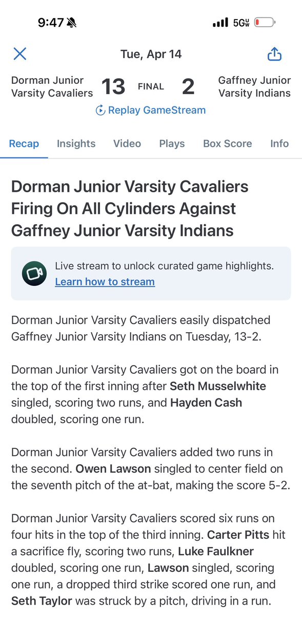 HaydenCash39518's tweet photo. Big win tonight over Gaffney. Got a single and double. Also ended up with the highest batting avg. and on base percentage. Let’s go.
Hayden Cash/#21/ Class of 2029/ Dorman High School JV
#dormanbaseball https://t.co/2qEzhy5uwv
