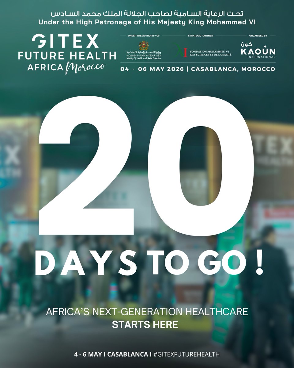 Only 20 Days to go!
GITEX FUTURE HEALTH AFRICA is where Africa’s healthcare future takes shape, and where you need to be to stay ahead.
📷 May 4–6, 2026
📷 Casablanca, Morocco
📷 Register now: visit.gitexfuturehealth.com