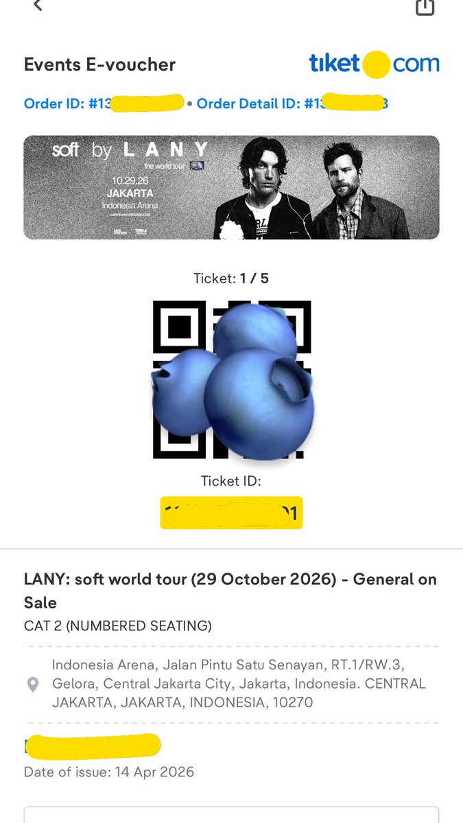WTS LANY SOFT TOUR IN JAKARTA
DAY 1 29 OKTOBER 2026

CAT 2 (1 ticket) 
harga normal + fee

inii aku beli kelebihann, kalo mau boleh dp 50%, diurus sampe tiket fisik yaa :)
dm @/mischalexaa on ig if interested!!

#LANY #softtour #lanyinjkt