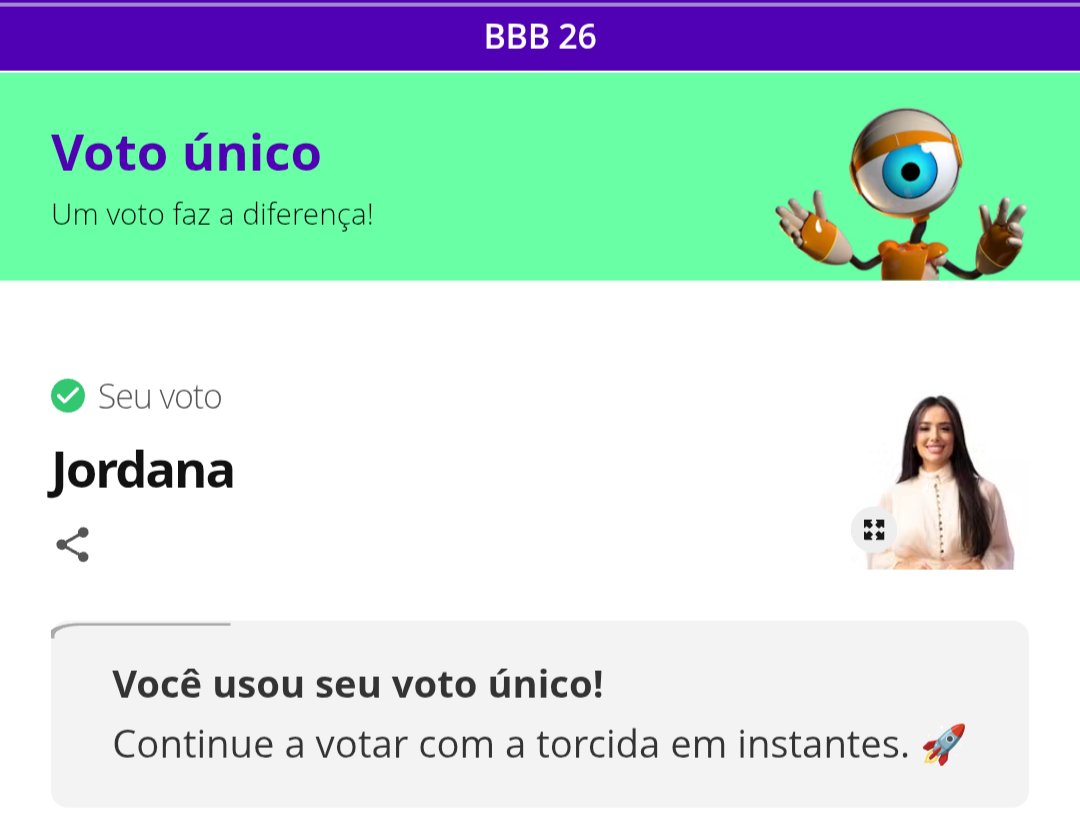 #ForaJordana! CHEGA FICO EXCITADO DE VOTAR NESSA OTÁRIA #BBB26