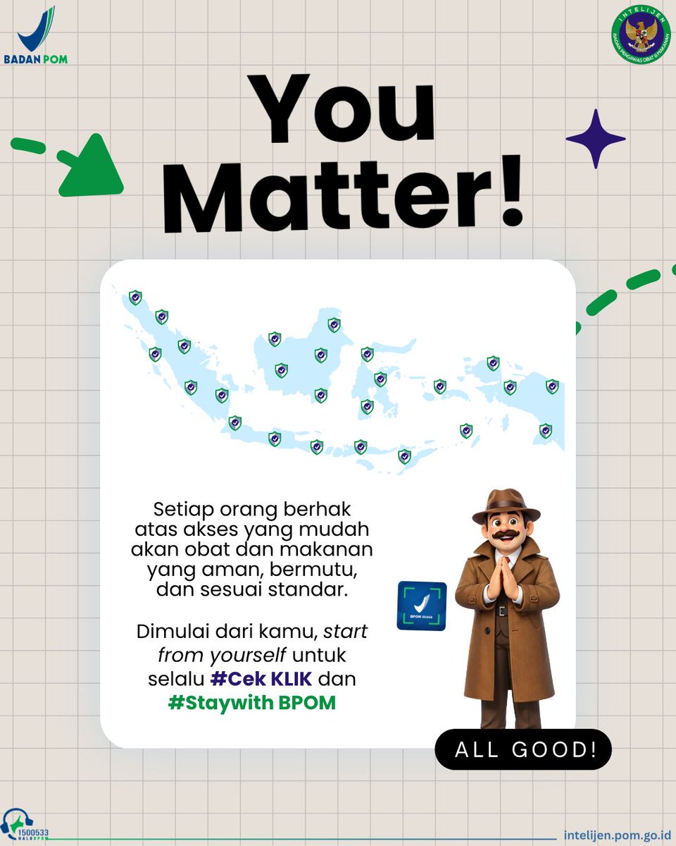 intelijenbpom's tweet photo. Mari bersinergi, dimulai dari langkah terkecil dengan #CekKLIK yaa ✅️

#StayKLIK
#StaywithBPOM https://t.co/tlXuLNviaz