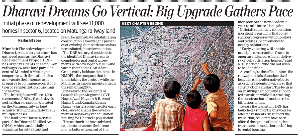 Dharavi is finally moving up.

11,000 new homes. 350 sq ft each. Built on 35 acres of prime Matunga railway land in the heart of Mumbai.

The Dharavi Redevelopment Project is no longer a rhetorical promise anymore. Residents are being asked to vacate. Construction fronts are