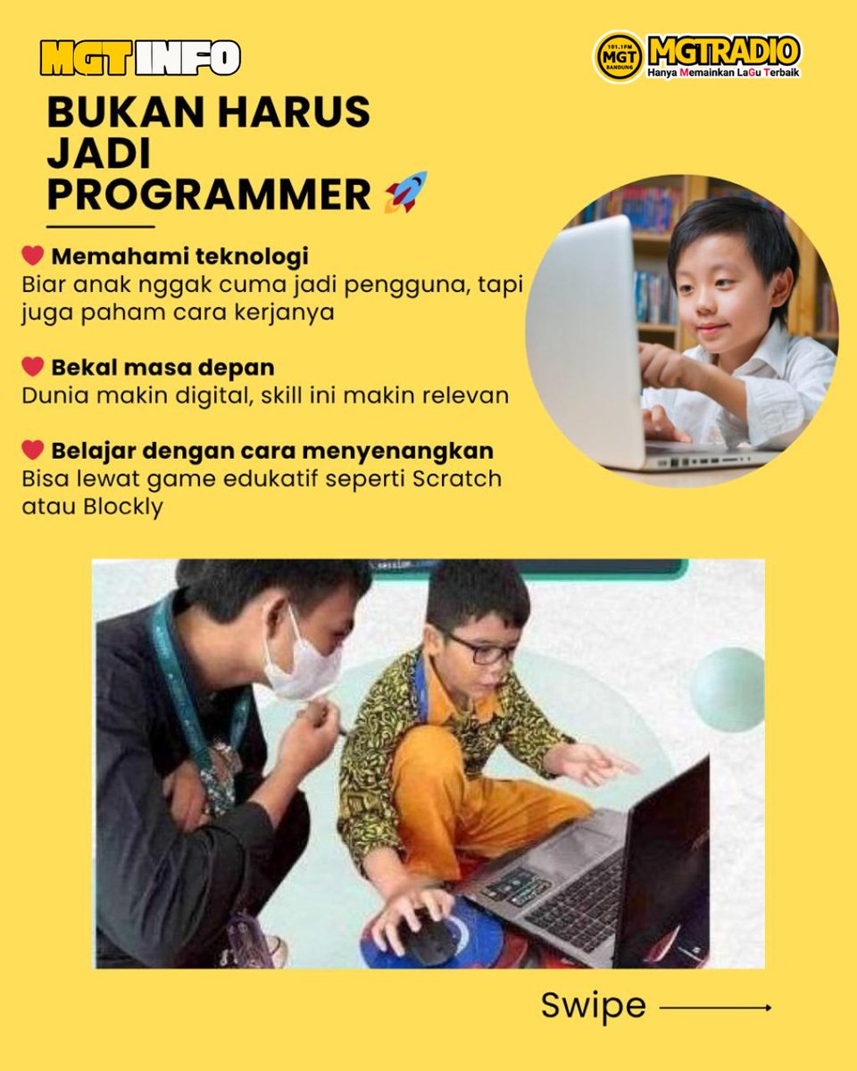 MGT_RADIO's tweet image. Coding sejak kecil: kebutuhan atau tren? 

Bukan cuma soal jadi programmer, tapi melatih logika, kreativitas &amp;amp; problem solving.

Yang penting bukan jadi ahli, tapi siap hadapi dunia digital.

Menurut kamu gimana?
#MGTRADIO #CodingAnak #FutureSkills