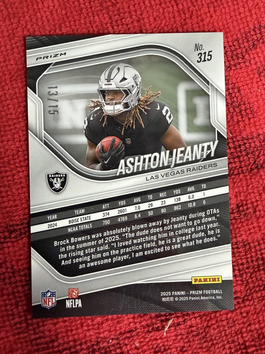 Ashton Jeanty Prizm FOTL 
Purple Shimmer /15 
$500 Shipped