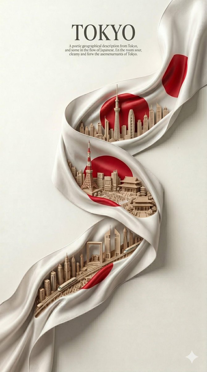 Naiknelofar788's tweet image. Gemini nano banana 2

Prompt:
The silk ribbon unfolds diagonally across the canvas, gently twisting in the air. In the folds of the ribbon, there is a miniature carved city [CITY NAME], made in the form of a 3D bass relief arising from the textures of the woven material.

Inside