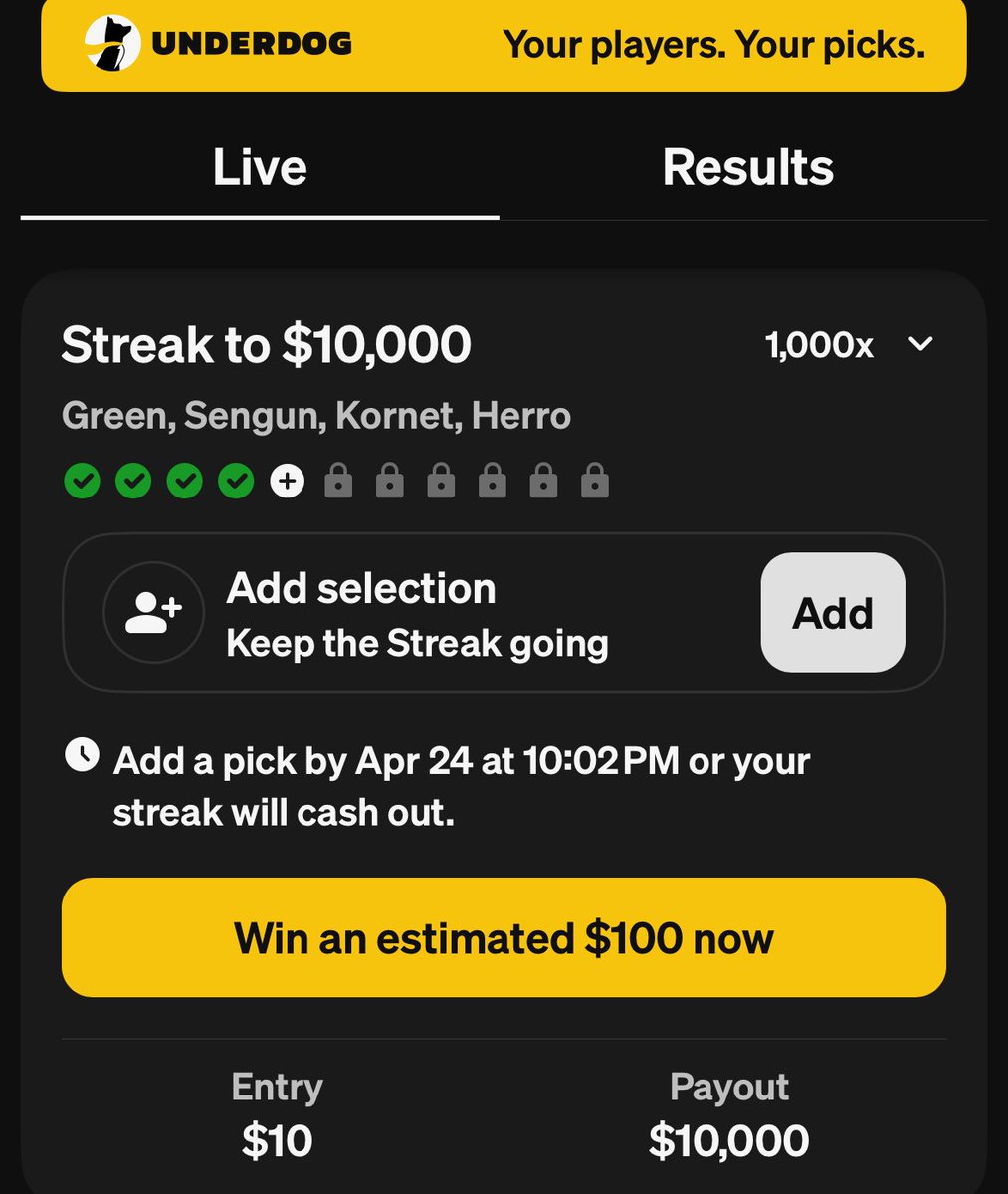 Underdog Streaks Play #4 ✅

We move onto #5 😎 

whop.com/sharp-edge-spo…

#UnderdogStreaks