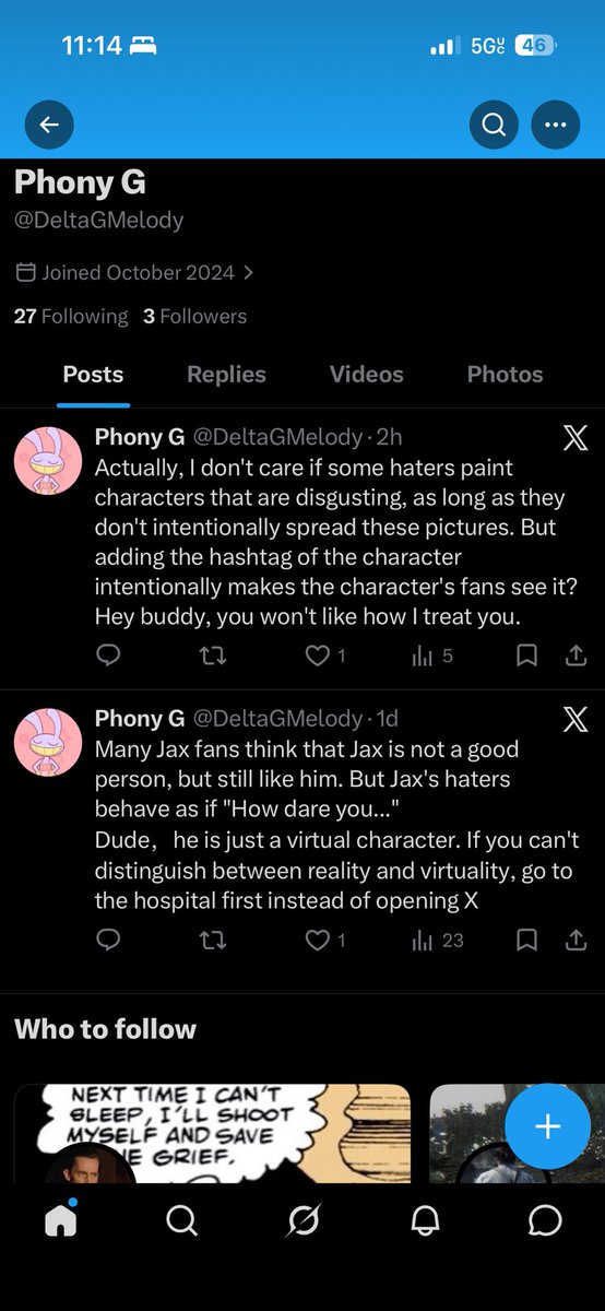6voidz's tweet photo. @DeltaGMelody you mad as hell defending pixels on a screen over a twitter dot com drawing😭✌️ you GOTTA go outside kiddo https://t.co/VgPViXdQjQ