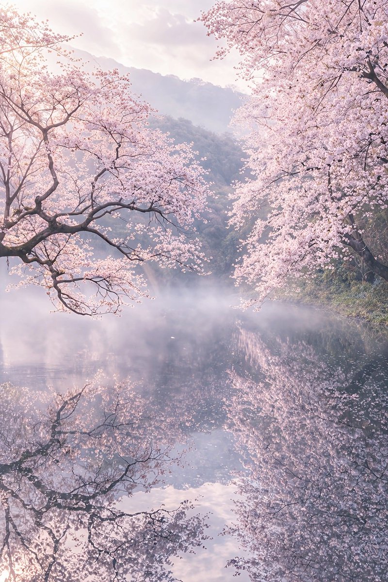 水辺に広がる春の風景 🌸🌿

静かな朝霧の中で、桜はより繊細に見え、水面と美しく溶け合っていますね🙂