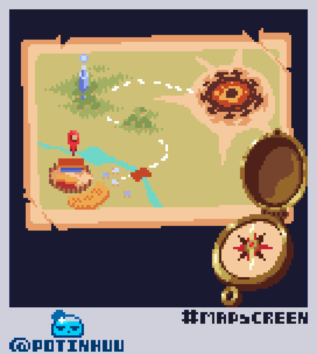 Potinhuu_'s tweet photo. #pixeldailies #pixelart #aseprite #mapscreen
30min limit BUT +20m just for that Compass 🧭 https://t.co/cbZWYIOAwY