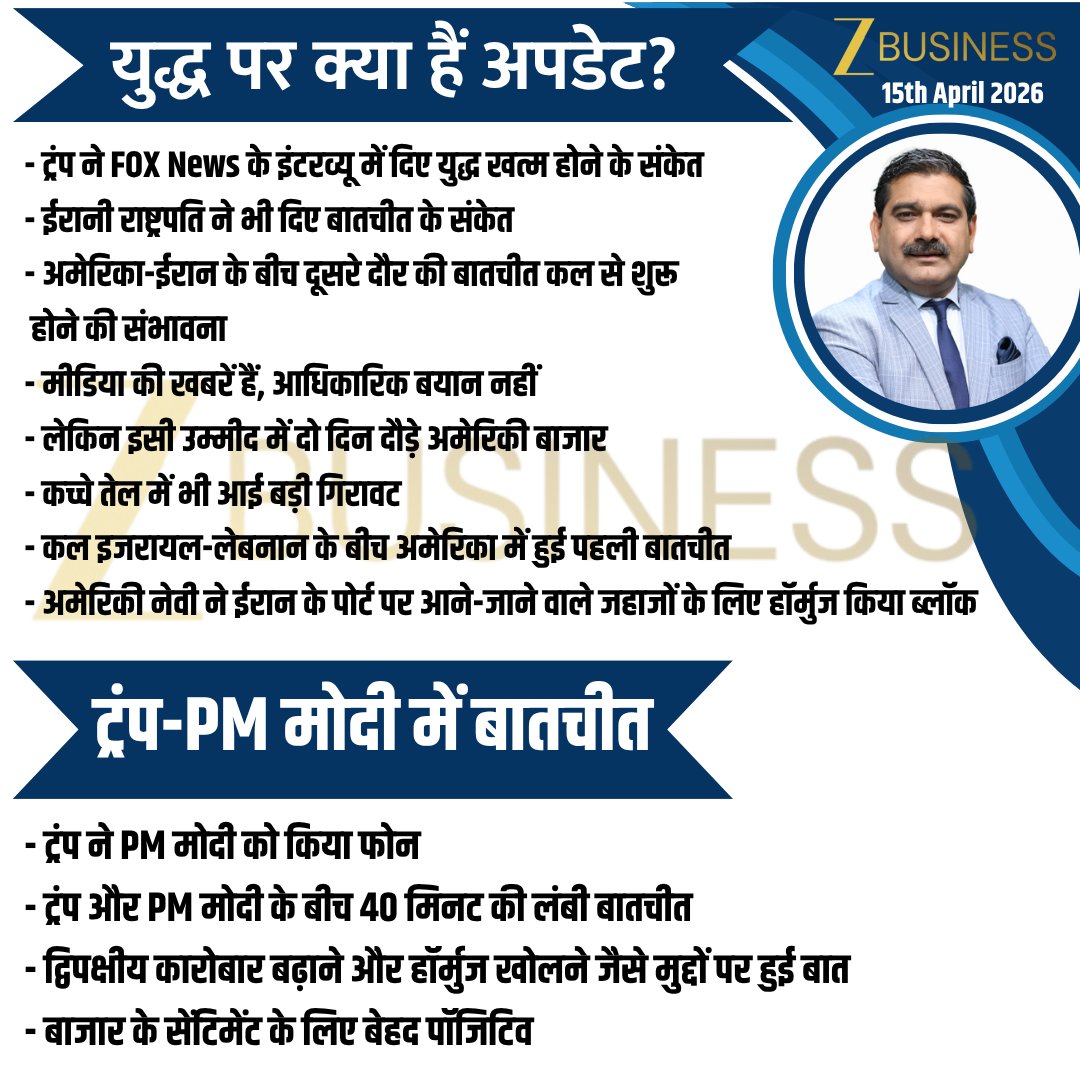 AnilSinghvi_'s tweet image. 15th April 2026 | आज की स्ट्रैटेजी

#Nifty #BankNifty #StockMarket #USIranTalks @ZeeBusiness