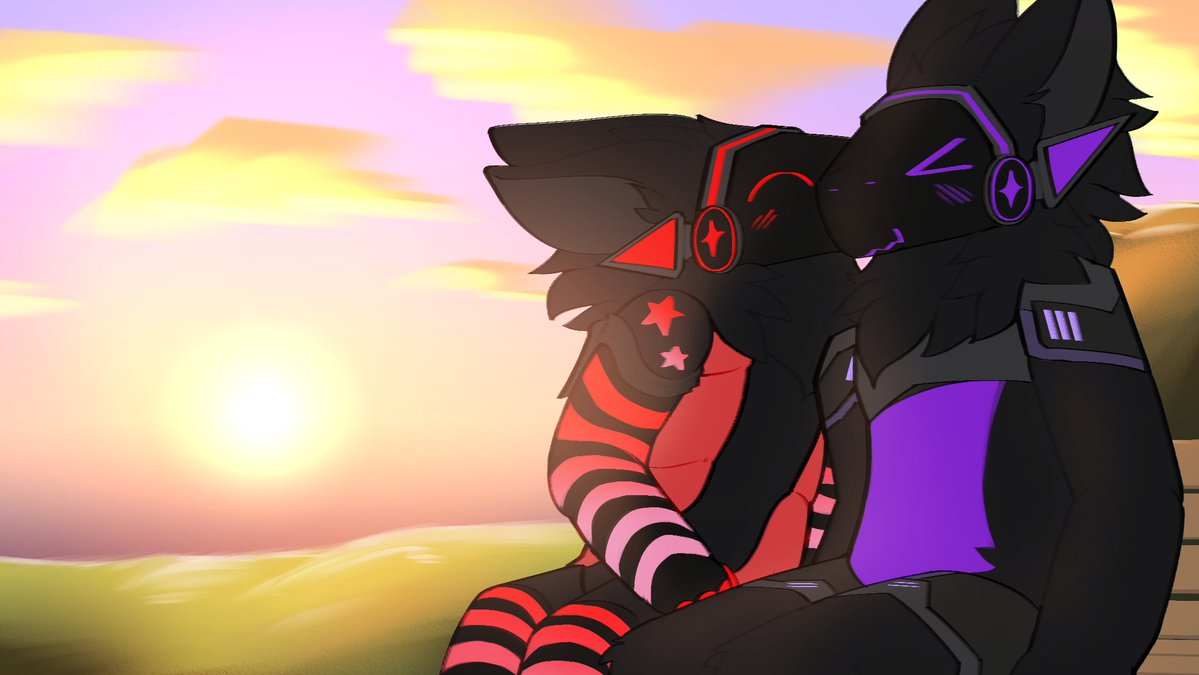 SpookyxEclipse's tweet image. Me and my proto boyfriend on a romantic sunset :3

Art commission drawn by 
@charlieslawart 
Ty for the art :))