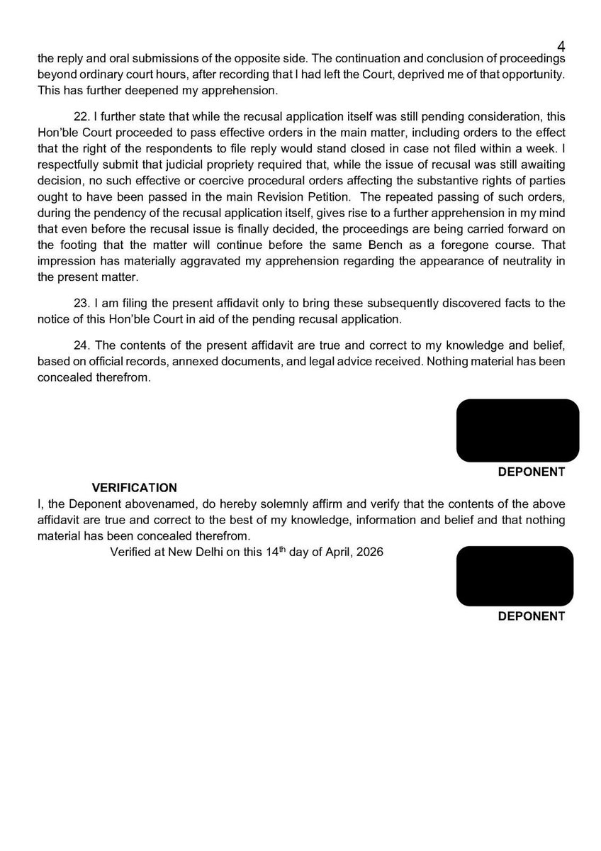 BIG development in the <a href="/ArvindKejriwal/">Arvind Kejriwal</a> case regarding recusal of Delhi High Court Justice Swarana Kanta Sharma.

Mr Kejriwal files an additional affidavit placing on record how the two children of Judge Sharma, Ishan Sharma and Shambhavi Sharma, work as lawyers on the panels of