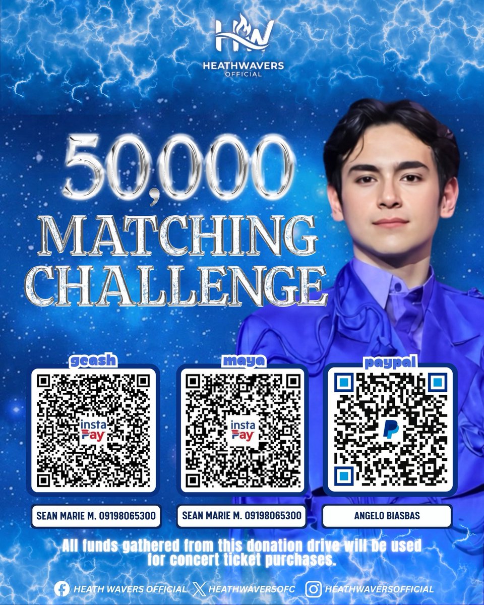 HeathWaversOFC's tweet image. 50,000 MATCHING CHALLENGE 💙🌊

A group of Heath Wavers Team Abroad sponsors has pledged to donate ₱50K—if we can match it, they’ll double the support too. Let’s make this happen, fam!

All funds raised will go toward securing tickets for our sold-out goal for Heath Wave.

Scan,