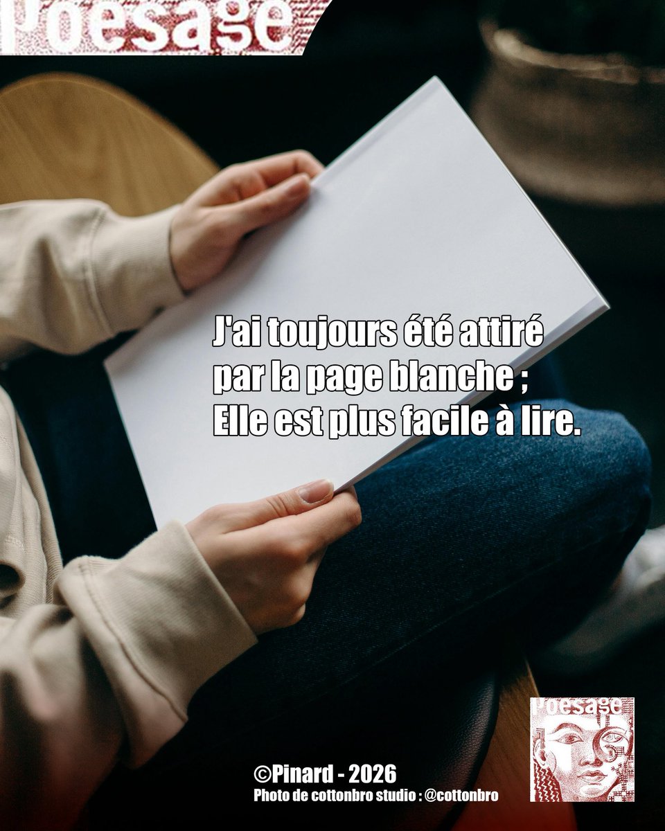 poesage_27's tweet photo. J'ai toujours été attiré
par la page blanche ;
Elle est plus facile à lire.
©Pinard - 2026
Photo de cottonbro studio : @cottonbro
#inspiration #lire #ecrire #page #blanche #facilite #facile #attirer
#poet #poeme #poem #poesie #poetry #poesieengagee #ecriture #writing https://t.co/0Pl1n4H50s