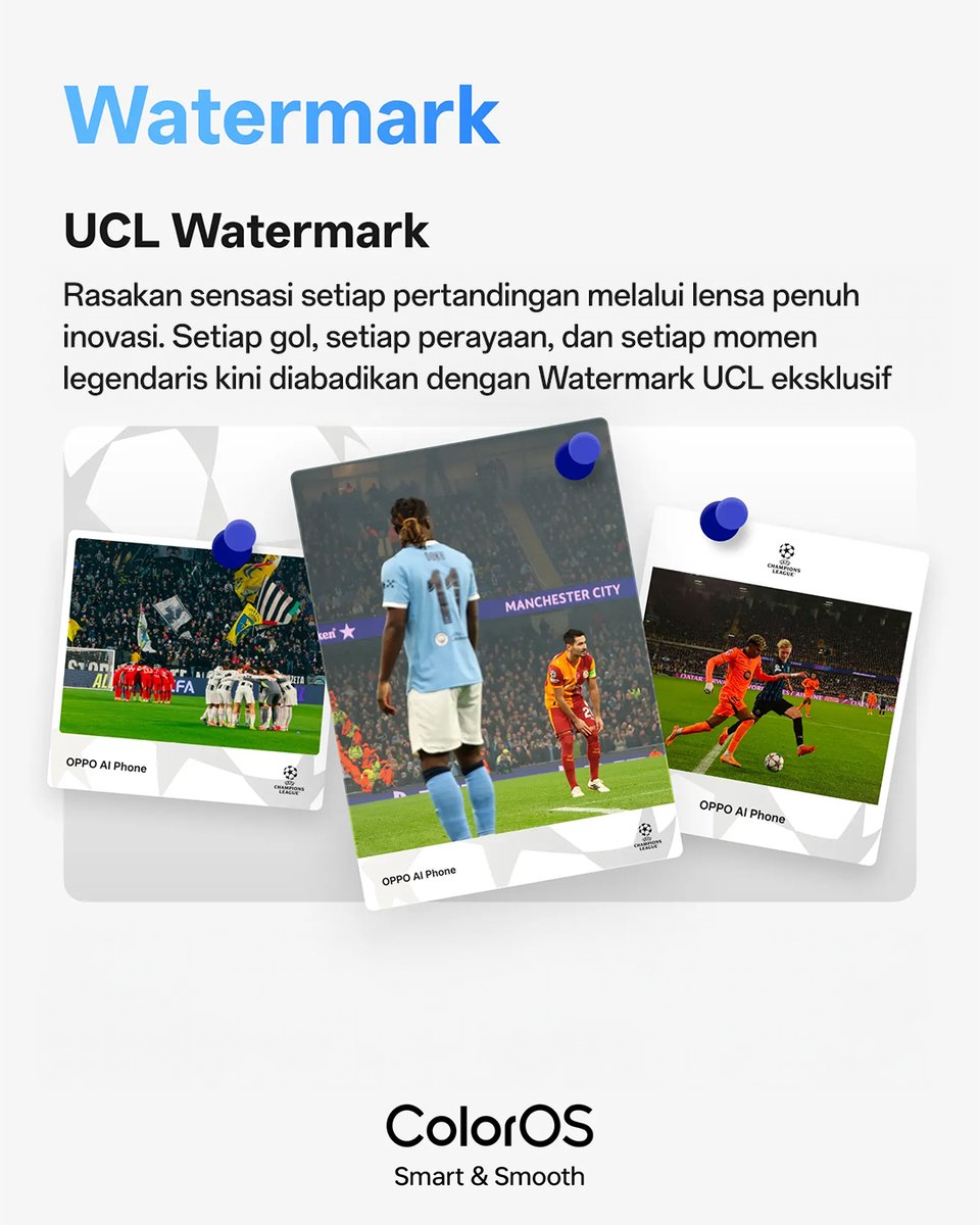 OPPOIndonesia's tweet image. Gas abadikan momen kayak di UCL!  Jadi makin berasa vibes Liga Champions dengan exclusive UCL Watermark di ColorOS.

Tinggal edit → tambah UCL watermark → jadi konten siap flex di story 😎⚽🔥

#OPPOColorOS16 #MoreColorEveryMonth #OPPOxUCL26