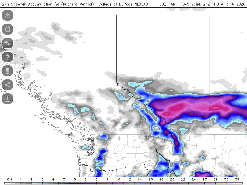 BadWeatherKyle's tweet image. Big snowfall likely in parts of southern and central Alberta from Wed PM through Thursday, causing significant impacts to travel.

But the snow should melt fast, providing beneficial moisture to soils.

More snow for the mountains west of Calgary, as well. #abstorm #yyc