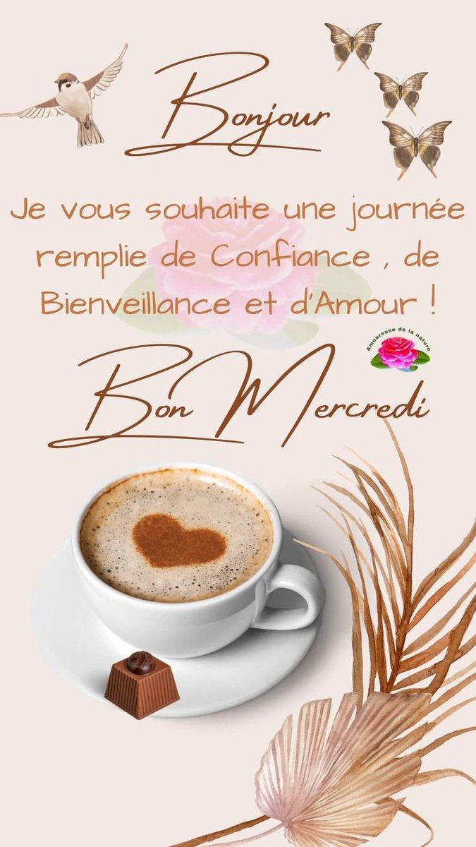JosetteJ1's tweet image. Agreable mercredi les copinous 😘
@CassinDe23
@klingerlydie
@LisaLsalinger
@vivi7244 
@gregos73100
@66Jeafra  
Le café vous attend  😉
☕☕☕☕☕☕☕
Courage les travailleurs 👍
 Météo 13°⛅ maxi 19°🌤
#Printemps 🌺