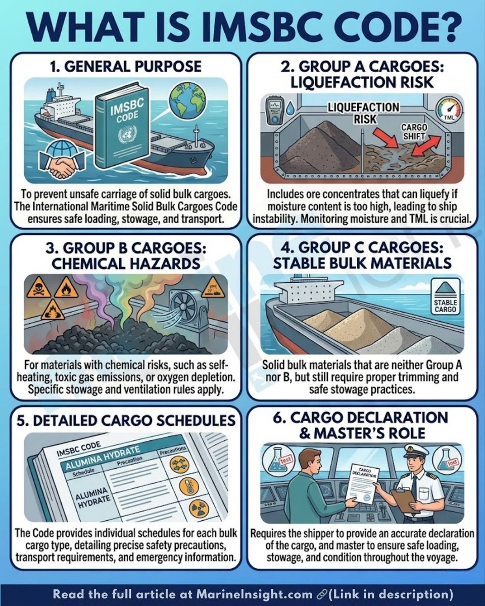 MarineInsight's tweet photo. Discover the key classifications, rules, and procedures that prevent ship accidents like cargo liquefaction and self-heating here ๐ https://t.co/daJhWbv7D7
#MaritimeSafety #IMSBCcode #ShippingNews #BulkCarrier #ShipLife #SafetyAtSea https://t.co/wNipg1Ii4B