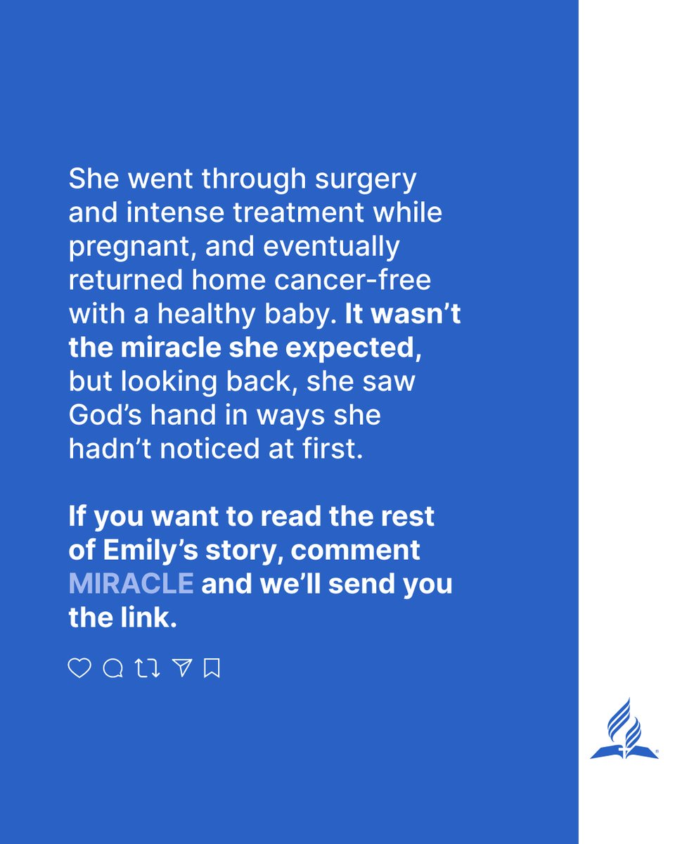 adventistchurch's tweet image. Sometimes the miracle isn’t that God takes it away. It’s how He carries you through it.

If you’d like to read Emily’s full story and see how she found hope in the middle of it, comment MIRACLE and we’ll send you the link.