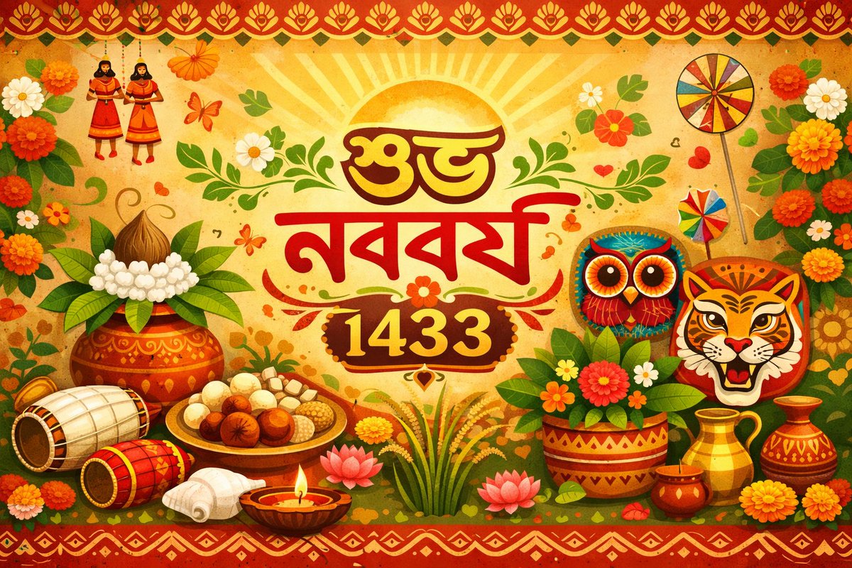 ManderMukherjee's tweet photo. A very happy #poilaBaishak &amp; #SubhoNoboBorsho everyone https://t.co/bAd8T8sgCW