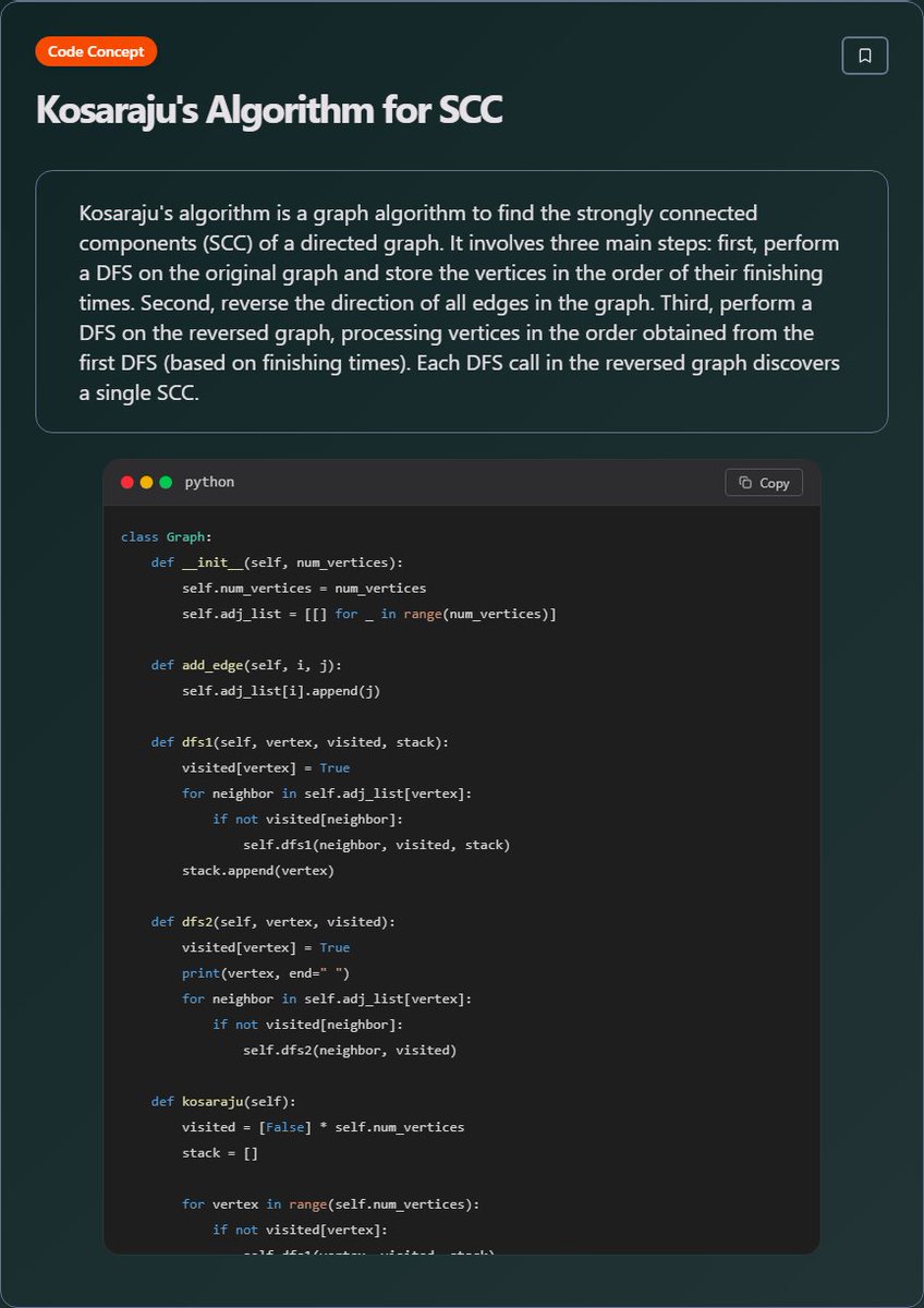 techielearnapp's tweet image. ✨ Kosaraju's Algorithm for SCC (Data Structures And Algorithms)

#Algorithms #DataStructures #CodingInterview #ProblemSolving #100DaysOfCode #DevLife