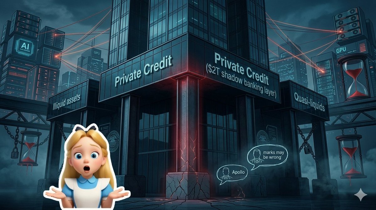 CryptoAliceTH's tweet photo. ตลาดตอนนี้กำลังเริ่ม “มองเห็นรอยร้าว” ใน private credit ซึ่งเป็นหนึ่งในเสาหลักของ liquidity ยุคดอกเบี้ยต่ำที่ผ่านมาค่ะ 🫩 

สิ่งที่เกิดขึ้นในช่วงต้น April 2026 คือ

Fed เริ่ม “ขอข้อมูล exposure” จากธนาคารสหรัฐเกี่ยวกับ private credit ไม่ใช่ panic mode แต่เป็น early risk mapping มากกว่า

และฝั่งตลาดก็เริ่มเลิ่กลั่กมี stress ให้เห็น

Blue Owl, BlackRock และ Cliffwater เร���่มจำกัดการถอนเงินของกองทุน หลังมี redemption request สูงผิดปกติ

นี่คือสัญญาณคลาสสิกของ liquidity mismatch
สินทรัพย์เป็น long-term illiquid แต่ funding เป็น quasi-liquid

ขณะเดียวกัน
executive ของ Apollo ออกมาพูดตรงๆค่ะว่า valuation ของ private equity โดยเฉพาะ software deals ช่วง 2018–2022
“อาจสูงเกินจริงทั้งระบบ” และ recovery ใน downturn อาจเหลือแค่ 20–40%  👀 

ภาพใหญ่ตรงนี้สำคัญมาก

เพราะ private credit วันนี้ขนาดประมาณ 2 trillion dollar globally
และเชื่อมอยู่กับ pension, insurance, sovereign fund และ banks ทั่วโลก

นี่ไม่ใช่ niche market อีกต่อไป
แต่มันคือ “shadow banking layer” ของระบบการเงินยุคใหม่ค่ะ

มอง impact แบบส่องกล้องกันนิดนะคะ

1. US economy

ถ้า private credit เร��่ม tighten จริง
บริษัทขนาดกลางที่พึ่ง funding แบบนี้จะโดนก่อน

ปลายทางคือ
capex ลด
การจ้างงานชะลอ
default cycle เริ่มสูงขึ้น 

มันคือ delayed effect ต่อ real economy ไม่ใช่ shock ทันทีแบบ banking crisis

2. US stock market (โดยเฉพาะ small-mid cap)

บริษัทที่ไม่ได้เข้าถึง bond market จะโดน squeeze มากสุด

valuation compression จะเริ่มจาก private market แล้วค่อย leak เข้าสู่ public equities

สิ่งที่ต้องจับตาไม่ใช่ S&P 500 ก่อนค่ะ แต่คือ breadth ของตลาด

3. Tech stock + AI narrative

นี่คือจุดที่ตลาดอาจ underestimate

private credit เป็น funding layer สำคัญของ AI infrastructure

ดีลใหญ่ ๆ อย่าง data center, GPU financing, hyperscaler expansion.จำนวนมากไม่ได้มา���าก bond market แต่มาจาก private credit

ถ้า funding layer นี้เริ่มตึง impact จะไม่ใช่แค่ valuation.แต่จะไปกระทบ “pace ของ AI buildout”.ซึ่งมี implication ต่อ revenue expectation ของทั้ง ecosystem
โดยเฉพาะบริษัทที่ leverage สูง เช่น Oracle หรือ AI infra players อย่าง CoreWeave

4. Gold + Silver

ถ้า scenario เป็น “credit stress แบบค่อย ๆ ลาม”

ทองคำจะได้ benefit จาก 2 ทางค่ะ

risk hedge

expectation ว่า Fed ต้องกลับมา dovish ในอนาคต

แต่ถ้าเป็น liquidity crunch ระยะสั้น
#gold อาจโดนขายก่อน (เหมือนปี 2020 phase แรก)

#silver จะ volatile กว่า เพราะมี industrial demand

5. Bitcoin + Crypto

อันนี้น่าสนใจค่ะ เพราะshort term
ถ้า liquidity ตึง crypto มักโดนก่อน

แต่ structural narrative ยังแข็ง
เพราะเหตุการณ์แบบนี้ reinforce thesis ว่า ระบบการเงิน traditional มี hidden leverage + opacity สูง

#Bitcoin ถูกมองเป็น neutral asset มากขึ้น���นบริบทนี้ เราน่าจะเห็น pattern แบบ

initial risk-off แล้ว crypto ลง

ถ้า Fed pivot expectation กลับมาละก้อ crypto มีแวว outperform ค่ะ

แต่อย่าต้องเข้าใจตรงกันนี้ดดดนะคะว่าตอนนี้ยังไม่ใช่ systemic crisis

Jerome Powell ยังบอกว่า risk ยังไม่ลามทั้งระบบ

Fed แค่ “ขอข้อมูลเพิ่ม” ไม่ใช่ emergency action

stress ยังอยู่ใน pocket ของตลาด

แต่สิ่งที่ตลาดเริ่ม pricing 

นี่คือช่วง early stage ของ cycle
ตลาดกำลังเริ่มถามคำถามว่า
valuation ใน private market “จริงแค่ไหน”
liquidity ที่ดูเหมือนมี จริง ๆ locked อยู่หรือเปล่า
AI boom ถูก leverage ไว้มากแค่ไหน

สิ่งที่เกิดขึ้นอาจไม่ใช่ “collapse ของ $2T market” แต่คือการเริ่ม “reprice risk” ของทั้งระบบที่ถูกกดดอกเบี้ยมานานหลายปี 🤔 

ถ้า liquidity ยังอยู่ อาจเป็นแค่ soft reset
ถ้า liquidity หาย อาจกลายเป็น chain reaction 

ตอนนี้ตลาดยังอยู่ตรงกลางระหว่าง 2 scenario นี้ และเหมือน #Fed เองก็เริ่ม “อยากเห็นของจริง” มากกว่าฟัง narrative ละค่ะ 😊 

#investing
#goldprice
#crypto
#AI
#Techstock