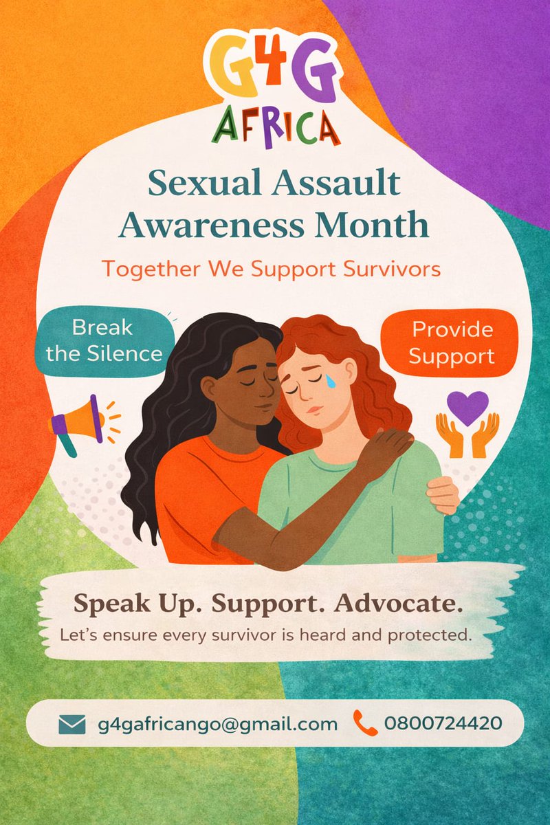 G4G_Africa's tweet image. #SexualAssaultAwarenessMonth is a time to reflect on the progress made in breaking silence, strengthening laws, and increasing awareness, while also acknowledging that many #survivors still face #stigma, limited access to support, and barriers to justice. 

@G4G_Africa we empower
