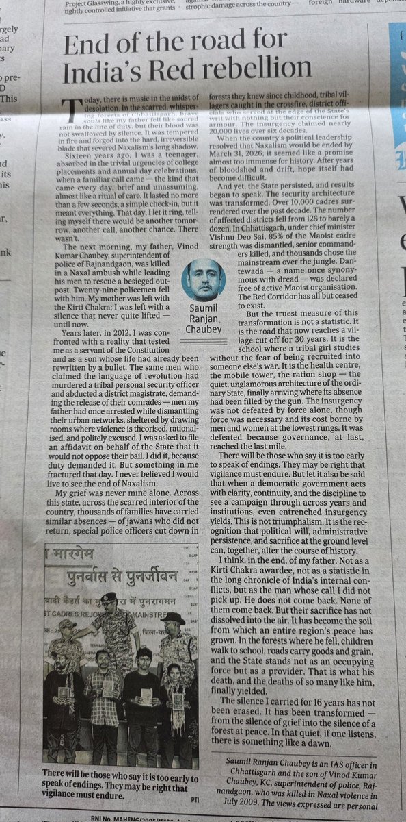 Rarely does one read an Op-ed that brings a tear to the eye. The sacrifices our police officers make to keep our motherland safe is not talked about as much as it should.

Thank you for this article,  <a href="/saumilchaubey/">Saumil Chaubey</a>. Lord Shiva bless you. Naman to your father's immortal soul. 🙏🏽