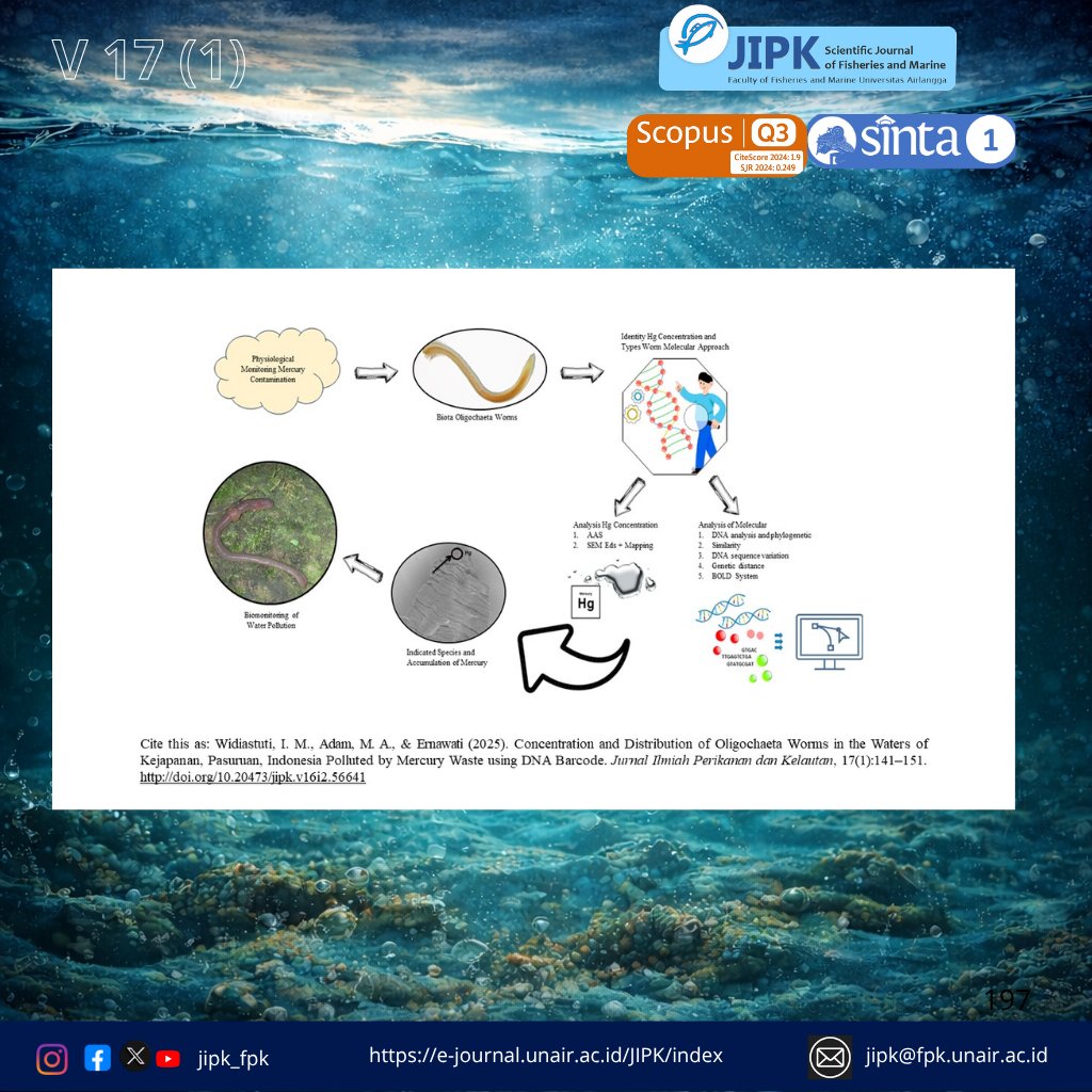 jipk19's tweet photo. "Hidden Clues in DNA: How Worms Expose Mercury Pollution"

Abstract
Physiological monitoring of mercury waste contamination can be carried out using the biota around the waters.
https://t.co/hkqlp2C4IU
#fpkunair
#jipk
#scopus
#scopusjournal
#journal
#sciencetificjournal
#fpk https://t.co/VysHtN7egb
