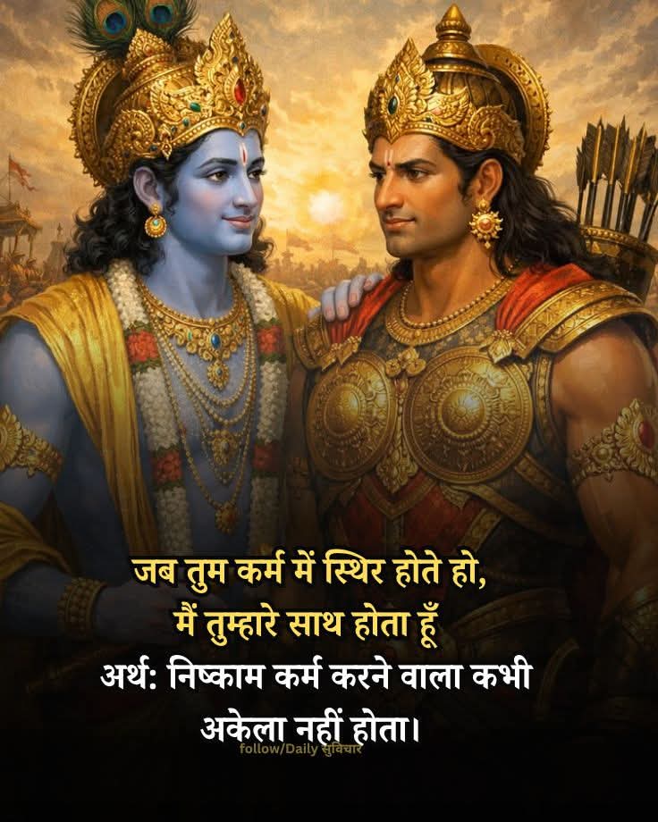 AjaybandralB's tweet image. जब तुम कर्म में स्थिर होते हो, मैं तुम्हारे साथ होता हूँ

अर्थः निष्काम कर्म करने वाला कभी अकेला नहीं होता।
🙏💯👍👌🌹
#quotes #God #motivation #krishna