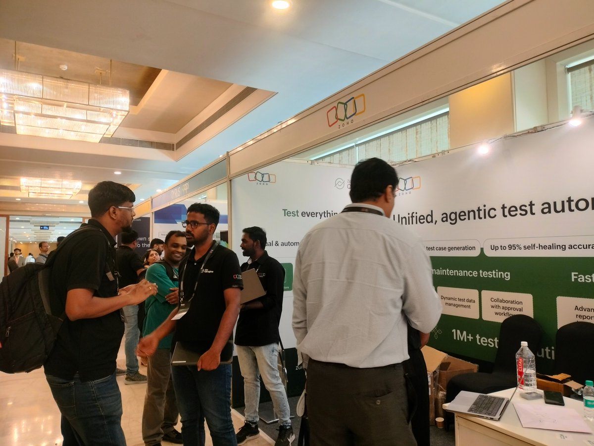 ZohoQEngine's tweet image. Here’s a glimpse of some great moments at the QonfX 2026 hosted by The Test Tribe at Bangalore 📸

Looking forward to continuing these conversations beyond the event! 🚀

#testing #testautomation #event #zoho #ZohoQEngine #TestTribe #QonfX2026