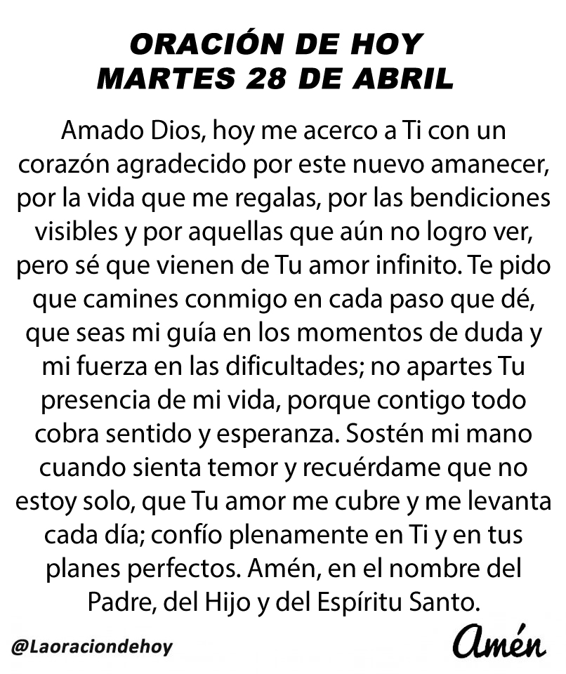 Oración diaria para hoy martes 28 de abril de 2026.