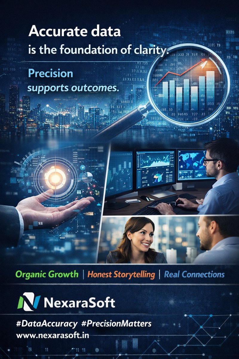 gkraju99's tweet image. Accurate data is the foundation of clarity.

Precision supports outcomes.

Organic Growth | Honest Storytelling | Real Connections

#NexaraSoft #DataAccuracy #PrecisionMatters #www.nexarasoft.in⁠