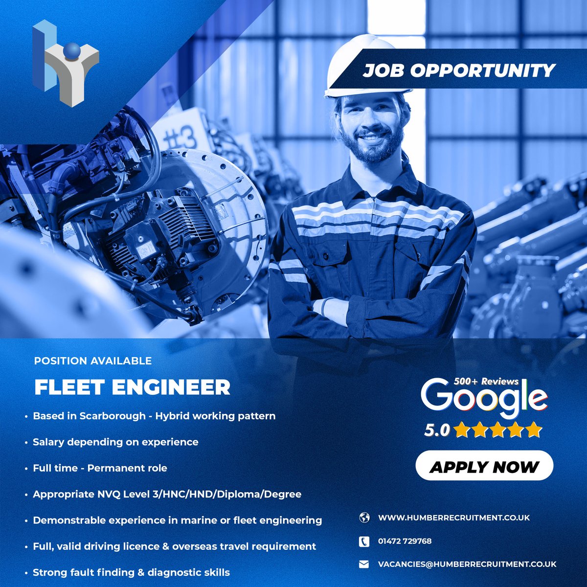 humberjobs's tweet image. Great opportunity with one of our clients 👇

🌟 Fleet Engineer role 👇
📍 Scarborough (Hybrid)
🗓️ Full-time, Permanent
💷 DOE
📜 NVQ3/HNC/HND/Degree
🚗 Full UK licence
✈️ Travel required
❓ Strong diagnostics

🌐 humberrecruitment.co.uk/job/fleet-engi…
📞 01472 729768

#Fleet #Engineer #Hiring