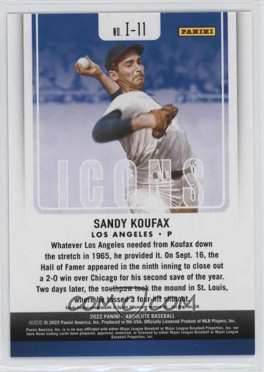 LimitedCards's tweet image. 🔥BASEBALL CARDS🔥

💎 Our most recent sale on @CheckOutMyCards:

👑2022 Panini Absolute Icons Retail Green #I-11 Sandy Koufax

Los Angeles Dodgers MLB

💰 SOLD FOR $0.74 💰

Much more available on COMC here:
comc.com/Users/limitedb…
and on eBay:
ebay.com/sch/i.html?_ss…