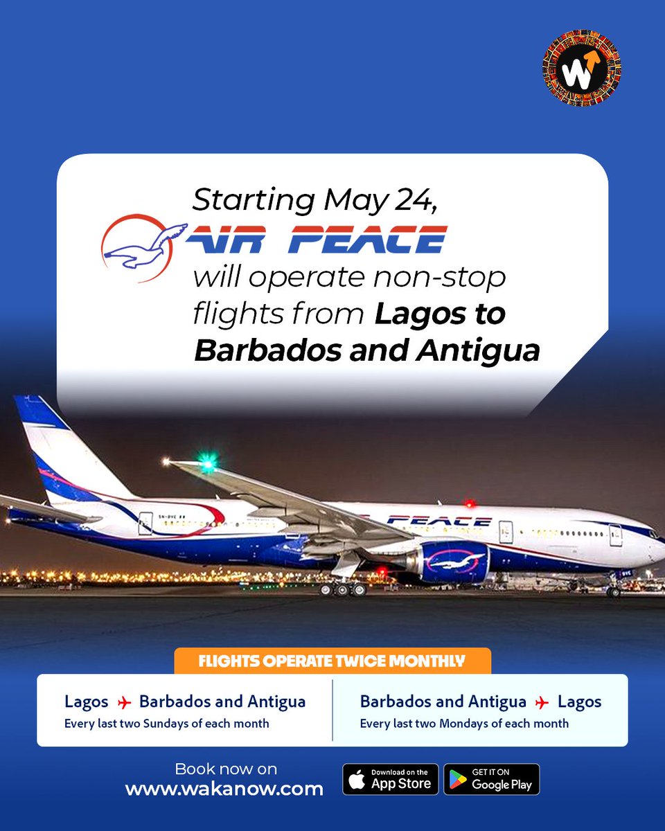 Wakanowdotcom's tweet image. Explore the Caribbean with Air Peace, nonstop flights from Lagos to Barbados and Antigua.

Book now on wakanow.com or download the app.

Let's Go!

#Wakanow #AirPeace #TravelSmart #TravelWithWakanow