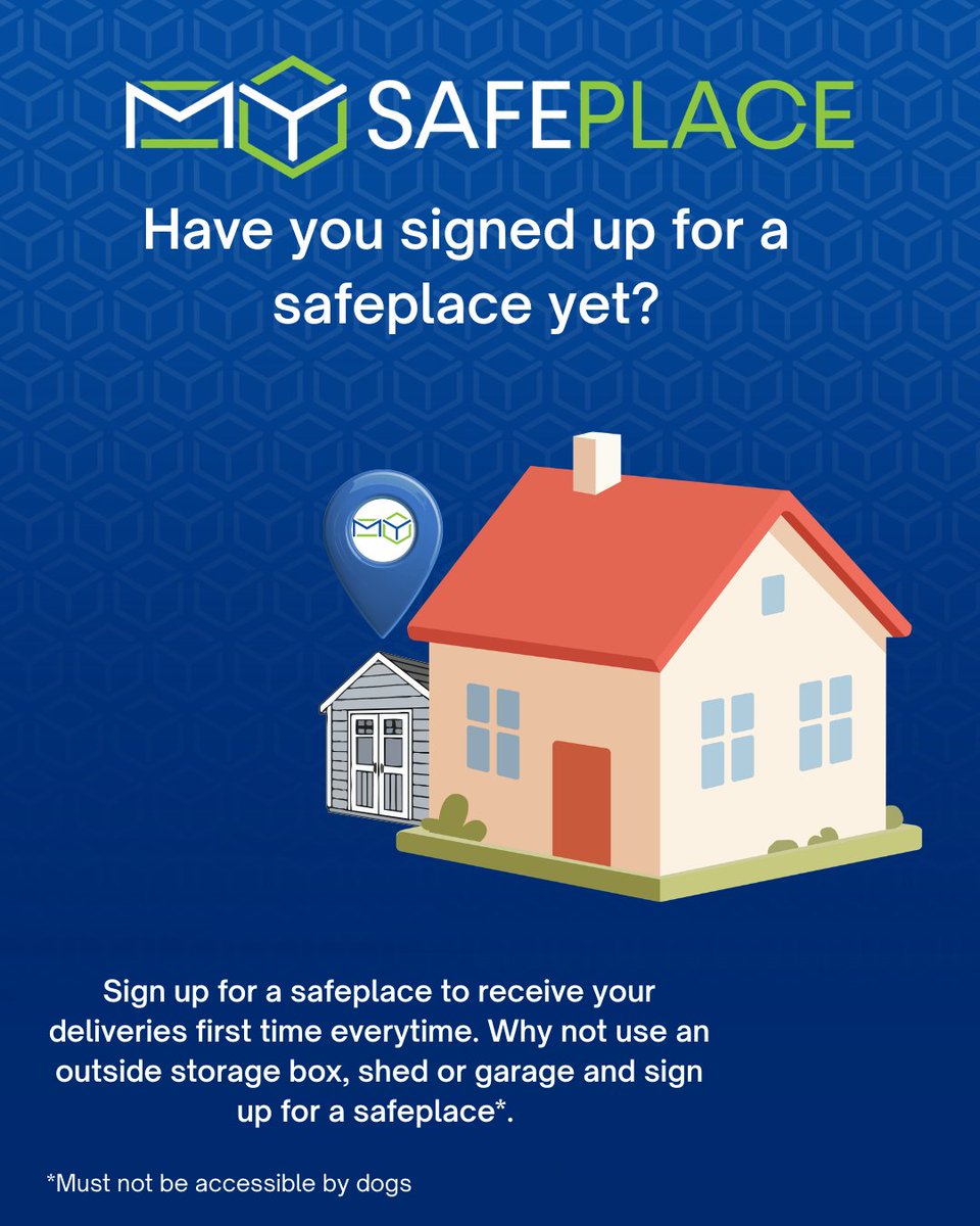 GuernseyPost's tweet photo. 📦 Never miss a delivery again!
Sign up for FREE mySafeplace — just designate a secure, weatherproof spot on your property that's out of reach of four-legged friends 🐾 and we'll handle the rest.

Register today 👇
https://t.co/M0c8a4Vrq8
#mySafeplace #GuernseyPost https://t.co/q7KbMq6FyX