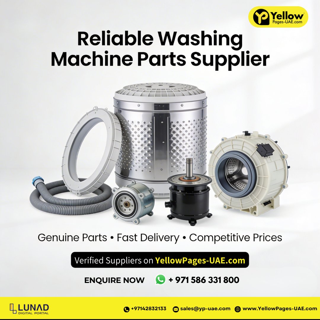 Find reliable washing machine parts suppliers in the UAE where quality components, fast delivery &amp; competitive prices are assured.

📩 Send your enquiry now on Yellow Pages - yellowpages-uae.com/uae/washing-ma…

.

#WashingMachineParts #UAESuppliers #ApplianceParts #B2BTrade #YellowPagesUAE