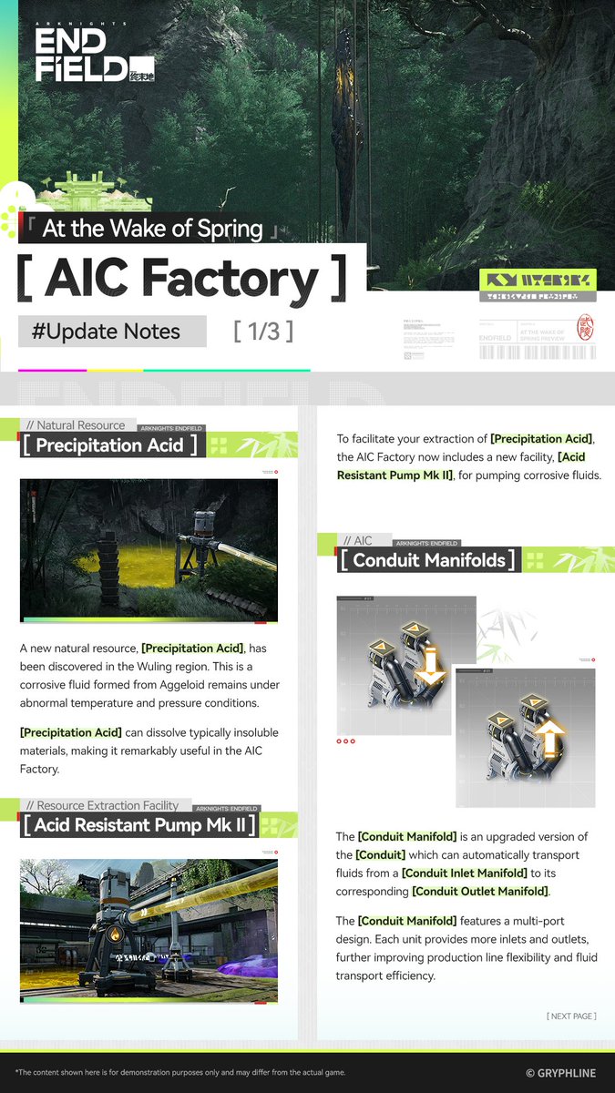 AKEndfield's tweet image. //AIC Factory Update Notes//

Endministrator, while you were exploring Talos-II, the AIC Factory has undergone several upgrades.

To help you quickly get familiar with the new natural resource, facilities, and production lines, we have prepared the following update notes.