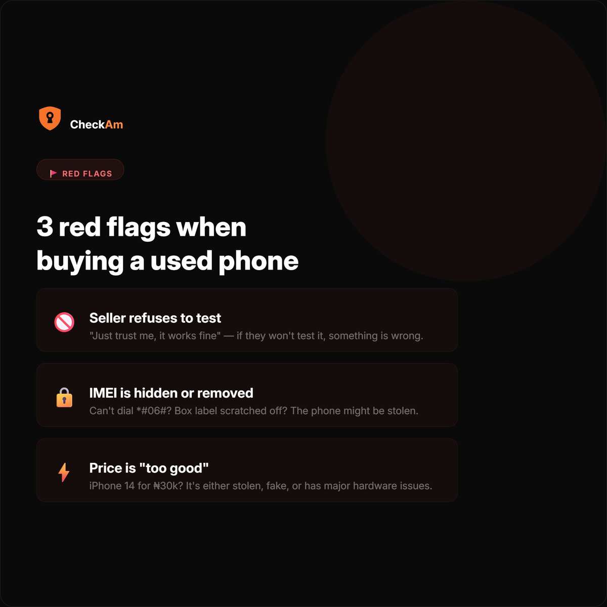 9ja_UntitledDev's tweet photo. Red Flags most of your ignore when buying a used device 

#checkam #usedphone #phonetips #devicecheck https://t.co/hSIDvOjo42