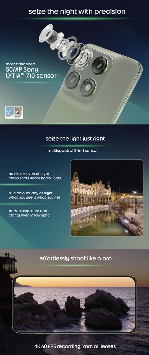 vinishkeshri12's tweet image. #Motorola Edge 70 Pro launching on 22nd April in 🇮🇳

• 6.8" 1.5K 144Hz Quad-Curved OLED, 5200nits Peak 🔆, GG 7i
• Dimensity 8500 Extreme
• LPDDR5X
• 50MP LYT-710 OIS+ 50MP UW+ 81mm (3.3-3.5x) Telephoto+ Multispectral 3-in-1 Sensor
• 50MP AF 🤳
• 6500mAh 🔋
• 90W⚡

🧵1/2