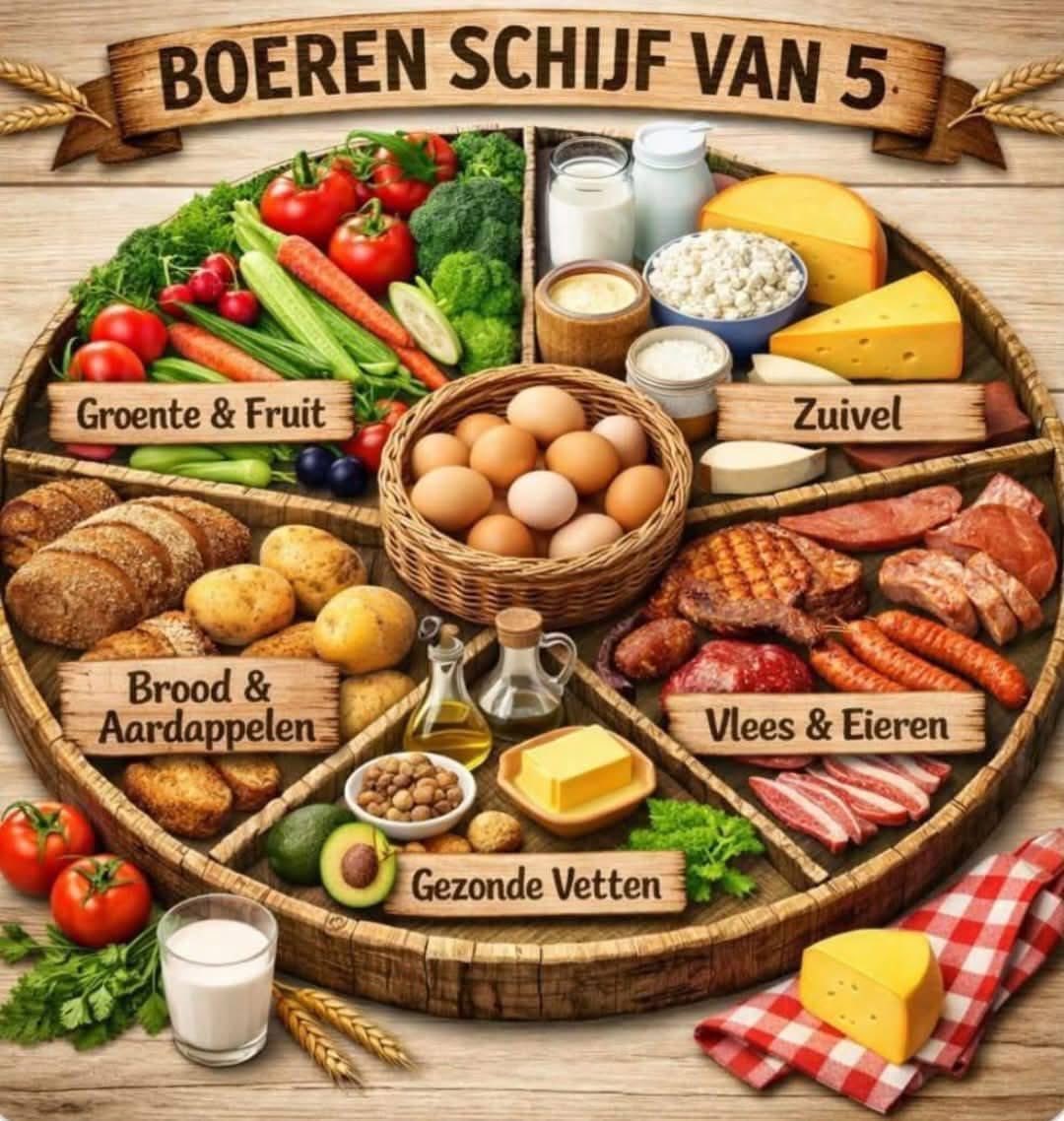 #schijfvanvijf zonder toegevoegde plantaardige meuk #boeren #groente #fruit #zuivel #vlees #eieren #brood #aardappelen #vetten 🧀 🥛 🫑 🍅 🥬 🥕 🥔 🥚 🍞 🥩 🍗 🧈